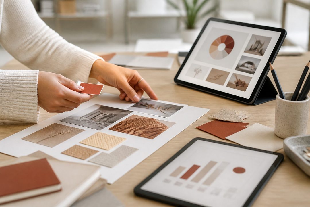 A digital interface showing organized creative boards and visual planning tools for business growth.